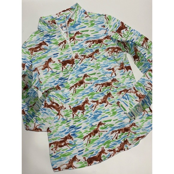 Ibkul Womens S Horse Print Long Sleeve Quarter Zip Pickleball Golf Shirt Blue - Picture 6 of 10